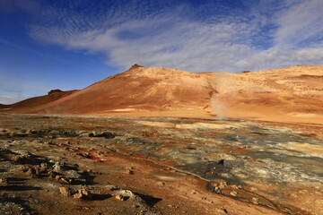 Fototapeta premium Hverarönd is a hydrothermal site in Iceland with hot springs, fumaroles, mud ponds and very active solfatares. It is located in the north of Iceland