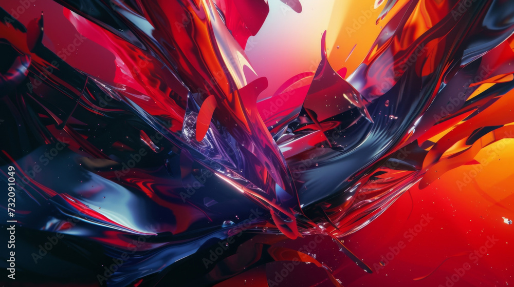 Poster bold abstract forms take on humanlike movements as they interact with each other in sync with the in