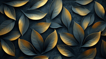 Painting of Gold Leaves on a Black Background