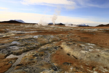 Hverarönd is a hydrothermal site in Iceland with hot springs, fumaroles, mud ponds and very active solfatares. It is located in the north of Iceland