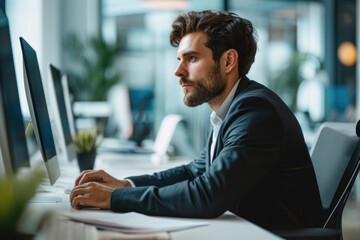 The Modern Businessman: Working on Computer in Office Setting