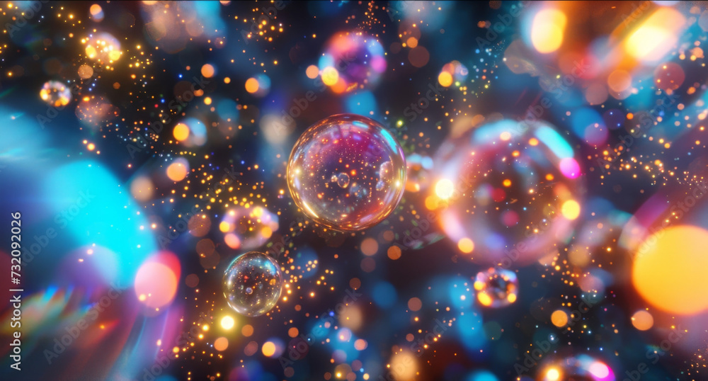 Poster a mosaic of iridescent orbs floating and blending together in a celestial display evoking a sense of
