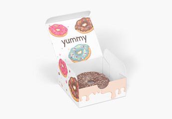 Box With Donut Mockup - obrazy, fototapety, plakaty