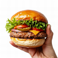 Burger Being Held on a White Background
