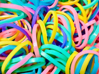 colorful rubber hair ties shot on macro photography