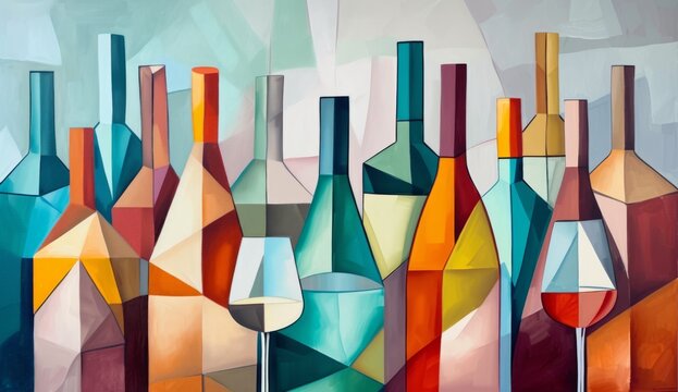 wine bottles on background with a glass Generative AI