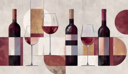 bottles of wine with glasses in between Generative AI
