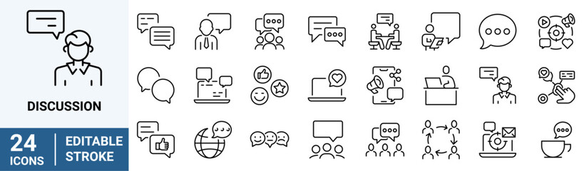 Discussion web line icons. dialogue, chat, communication. Vector illustration. - obrazy, fototapety, plakaty