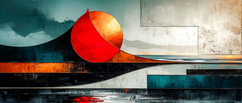 abstract painting with geometric forms figurative drawings retro expressionism elongated figures restrained expressionism wallpaper background digital art