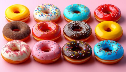 Colorful sprinkled donut on white background   sweet dessert, perfect for bakery or menu