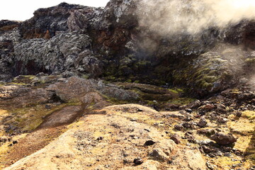 Leirhnjúkur is an active volcano located northeast of Lake Mývatn in the Krafla Volcanic System, Iceland