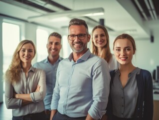 Obraz premium Smiling Corporate Team in Office Environment
