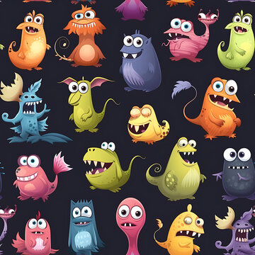 seamless tile - happy little monsters