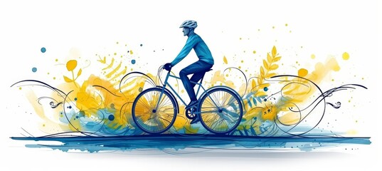 Minimalistic flat vector illustration of a man riding a bicycle isolated on white background