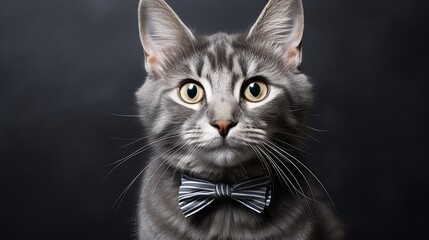 Close up portrait of gorgeous gray striped cat with solid background   space for text