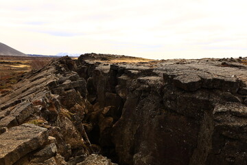 Fototapeta na wymiar Dimmuborgir is a large area of unusually shaped lava fields east of Mývatn in Iceland