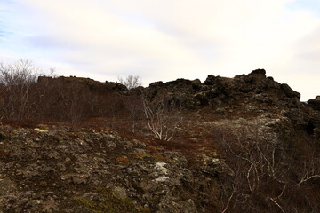 Dimmuborgir is a large area of unusually shaped lava fields east of Mývatn in Iceland