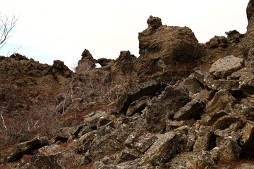 Fototapeta premium Dimmuborgir is a large area of unusually shaped lava fields east of Mývatn in Iceland