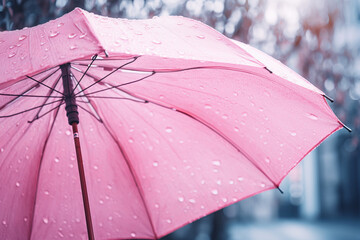 Pink umbrella under the rain.