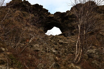 Obraz premium Dimmuborgir is a large area of unusually shaped lava fields east of Mývatn in Iceland