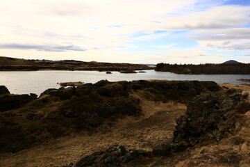 Mývatn is a shallow lake located in an area of active volcanism in northern Iceland, near the...