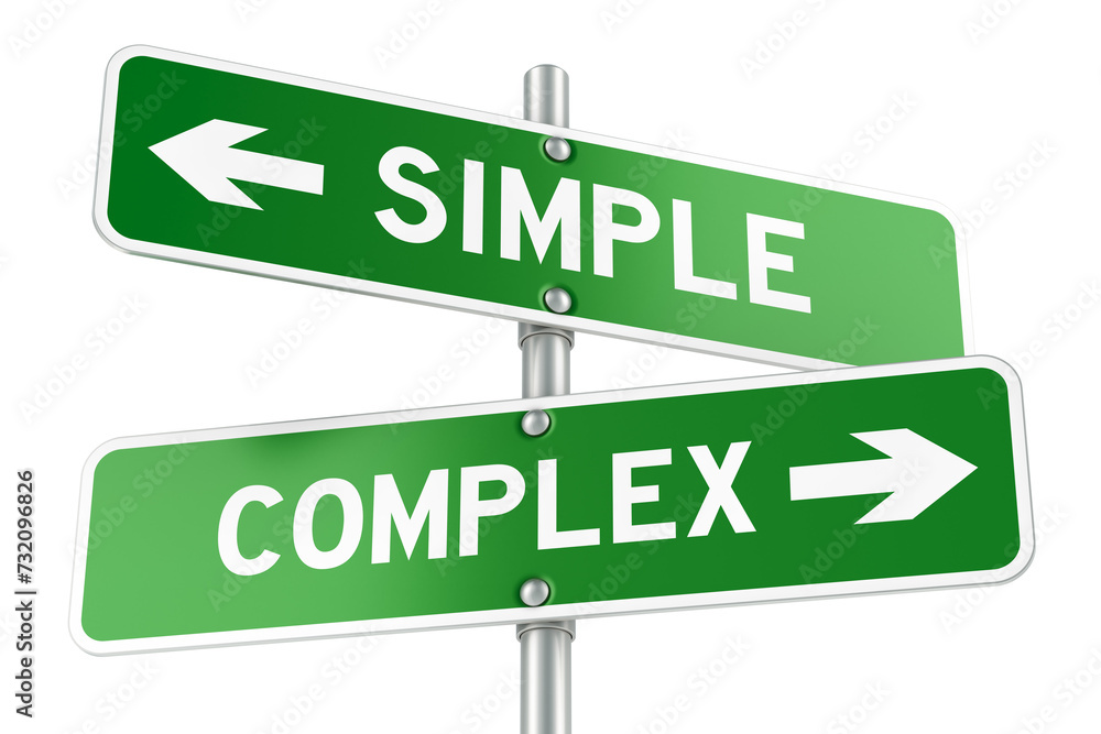 Poster simple or complex. opposite traffic sign, 3d rendering isolated on transparent background