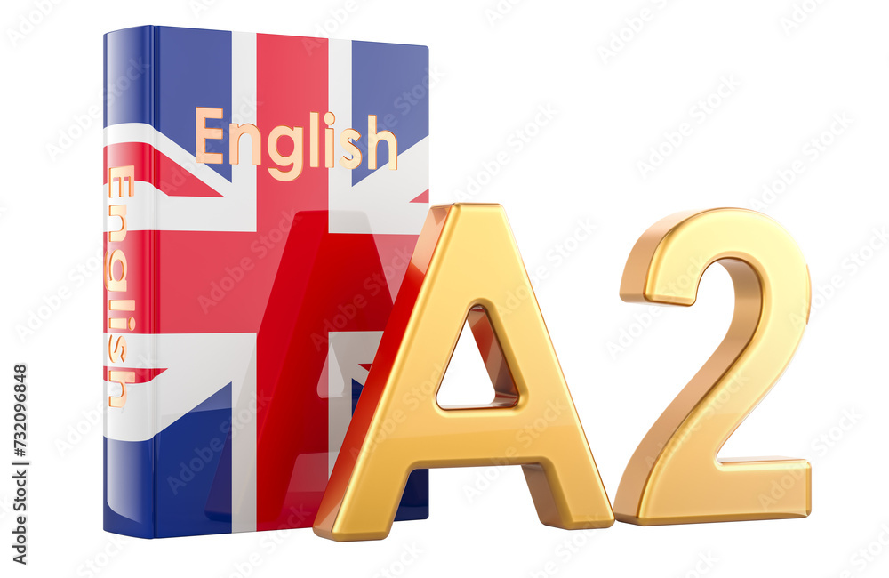 Poster a2 english level, concept. level pre intermediate, 3d rendering isolated on transparent background