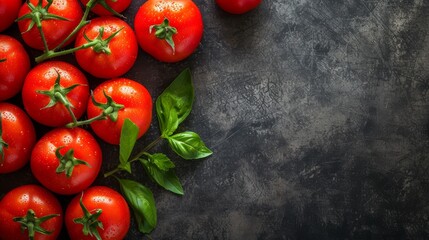 black and gray background image with space remaining The ultra high definition with tomatoes looks amazing and attractive. Arrange the tomatoes so that they are beautiful and white. - obrazy, fototapety, plakaty