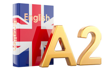 A2 English level, concept. Level pre intermediate, 3D rendering isolated on transparent background