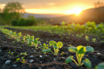 vegetable garden with seedlings during sunrise (3)