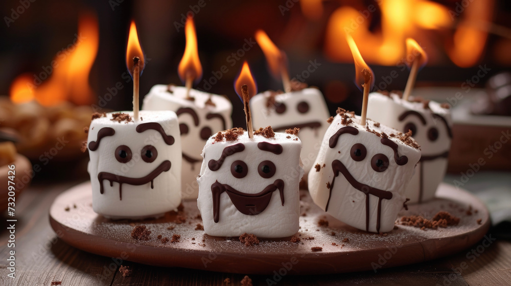 Poster a fun and creative display of smores featuring a variety of facial expressions drawn on the marshmal