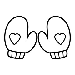 Pair of warm winter mittens vector in black and white