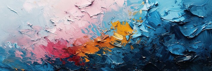 pink yellow blue colors abstract oil painting on canvas, acrylic texture background, rough brushstrokes of paint banner