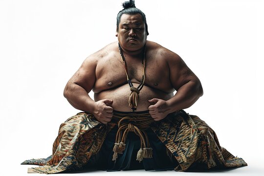 big and powerful sumo wrestler fighter on white background