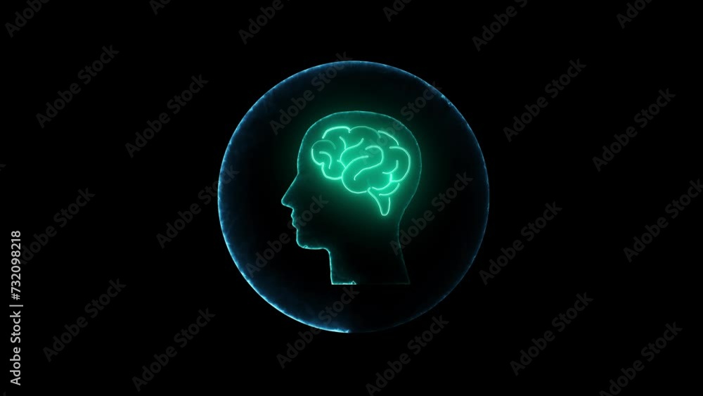 Aufkleber neon brain icon animation. futuristic glowing polygonal diagram of the human brain in the form of co