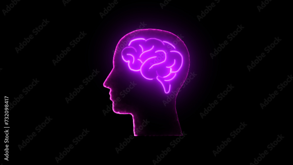 Aufkleber neon brain icon animation. futuristic glowing polygonal diagram of the human brain in the form of co