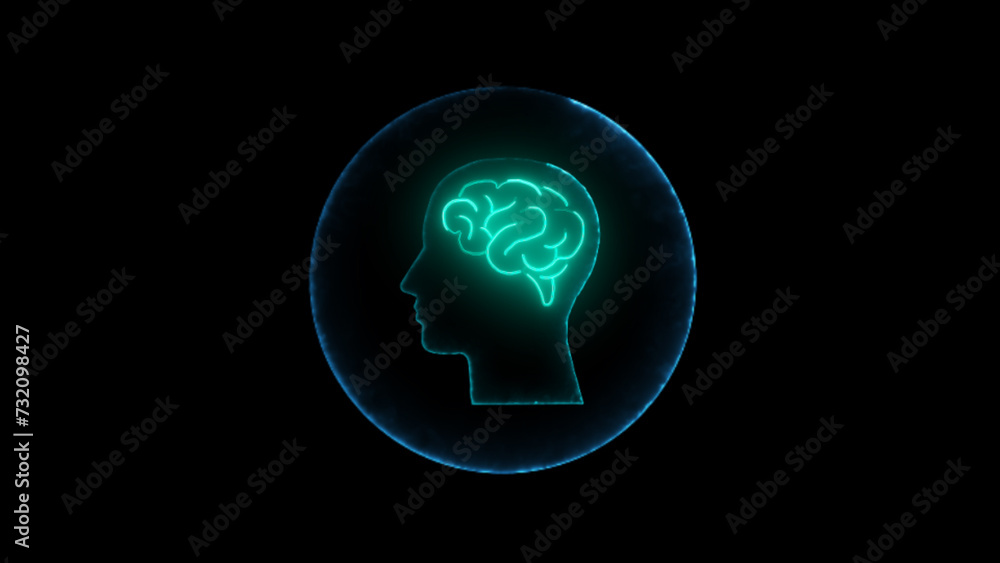 Aufkleber neon brain icon animation. futuristic glowing polygonal diagram of the human brain in the form of co