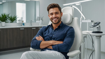 Smiling man in dentist's chair treatment