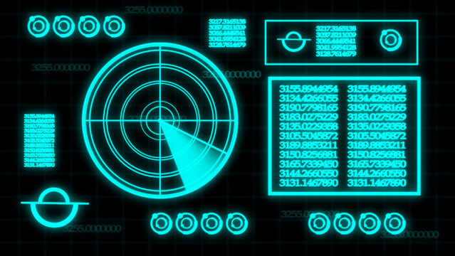 A futuristic HUD digital interface with a digital world map, as well as trackers, data, a scanning and analysis system.
