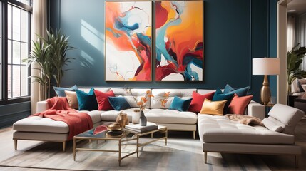 Create a room that incorporates pops of vibrant color and metallic accents