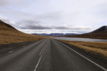 View on a road in the Northeastern Region of Iceland