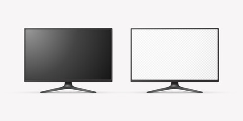 Vector 3d Realistic Modern TV Screen. Minimalistic Stylish Lcd Panel, Led TV Frame. Large Computer Monitor Display Design for Mockup. Blank Television Template. Catalog, Web Site Concept. Front View