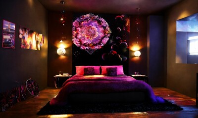 romantic grafitti night celing bedroom fluffy rug dark