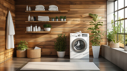 Washer and Dryer in Room With Wooden Walls