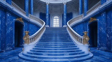 Blue and White Staircase Leading to Window