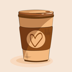 Glass of coffee in brown tones with a heart. Coffee happy. Coffee