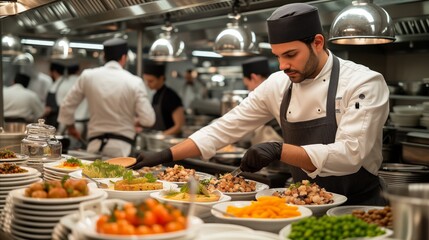 Chef Preparing Food in a Restaurant Kitchen