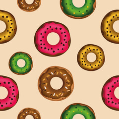 Bright seamless pattern of colored donuts. Fashionable print for clothes, bedding and fabric