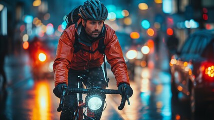 Man Riding Bike Down Night Street