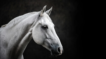 White horse on isolated black background